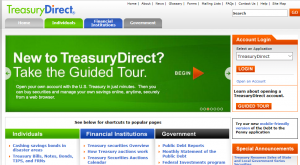 Picture of the front page of the Treasury Direct website