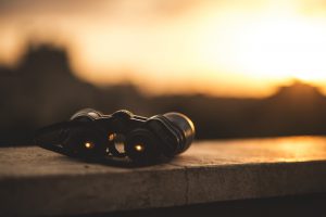 Binoculars on a ledge in the sun